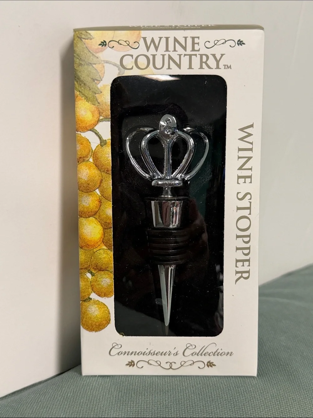 BNIB WINE COUNTRY SILVER CROWN WINE STOPPER CONNOISSEURS COLLECTION & GIFT BAG